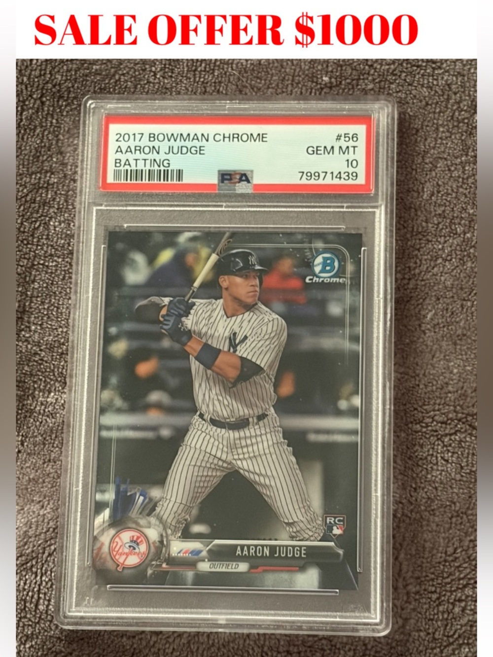 Aaron Judge 2017 Bowman Chrome Yankees Rookie RC Baseball Card Graded PSA 10